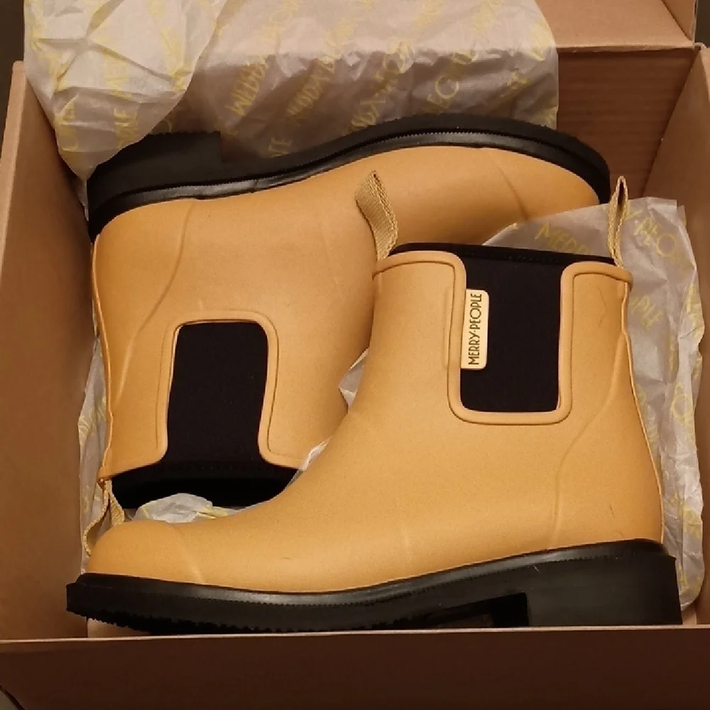 Merry People Bobbi Ankle Rain Boots in Mustard Yellow